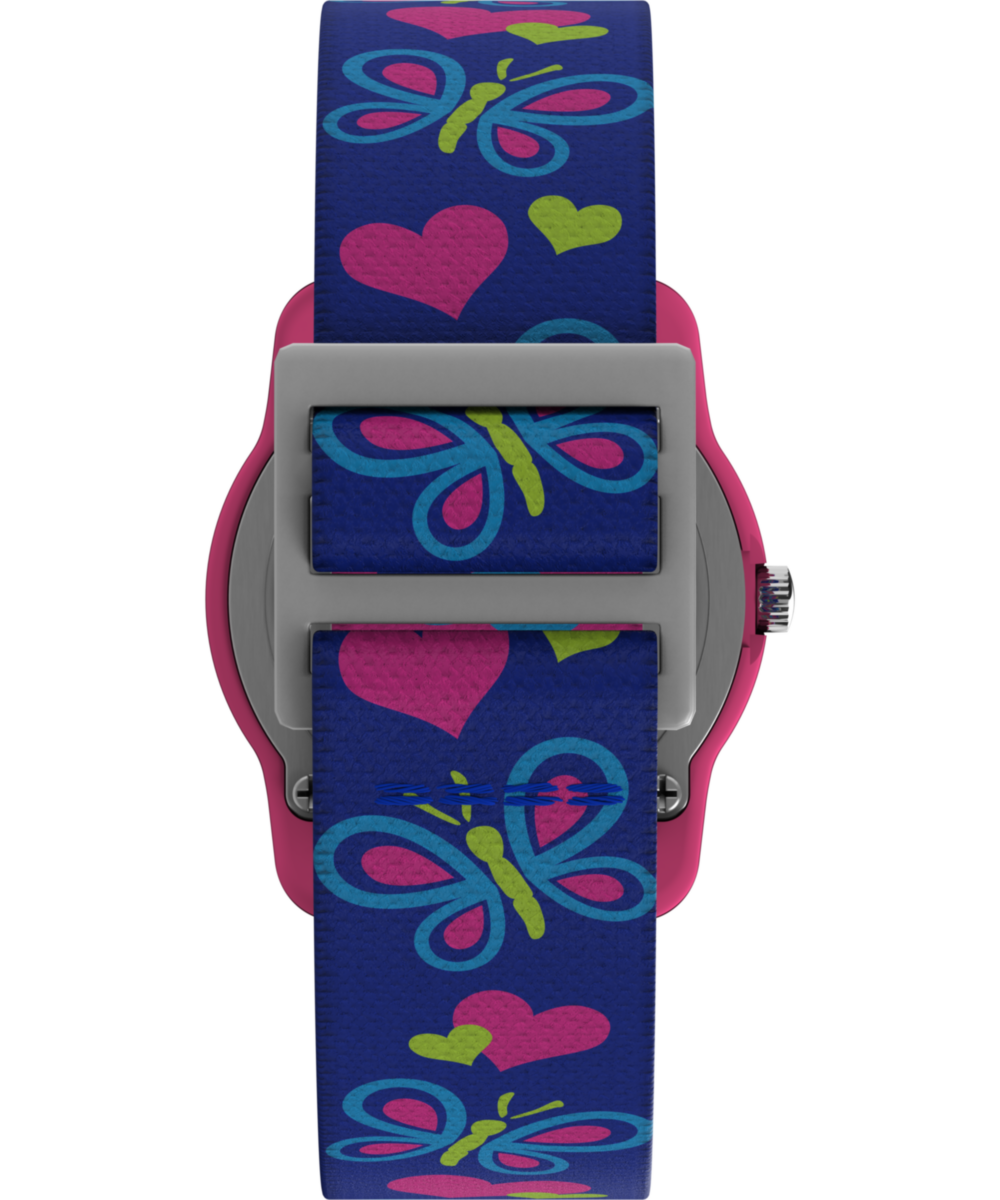 TIMEX TIME MACHINES® 29mm Butterflies and Hearts Blue Elastic Fabric Kids Watch