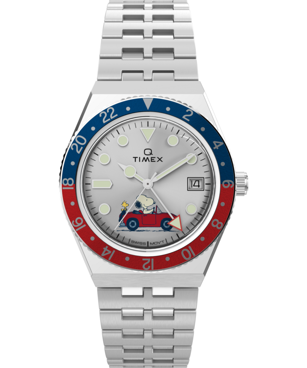 Timex x Peanuts® Q Timex® GMT 38mm Stainless Steel Bracelet Watch