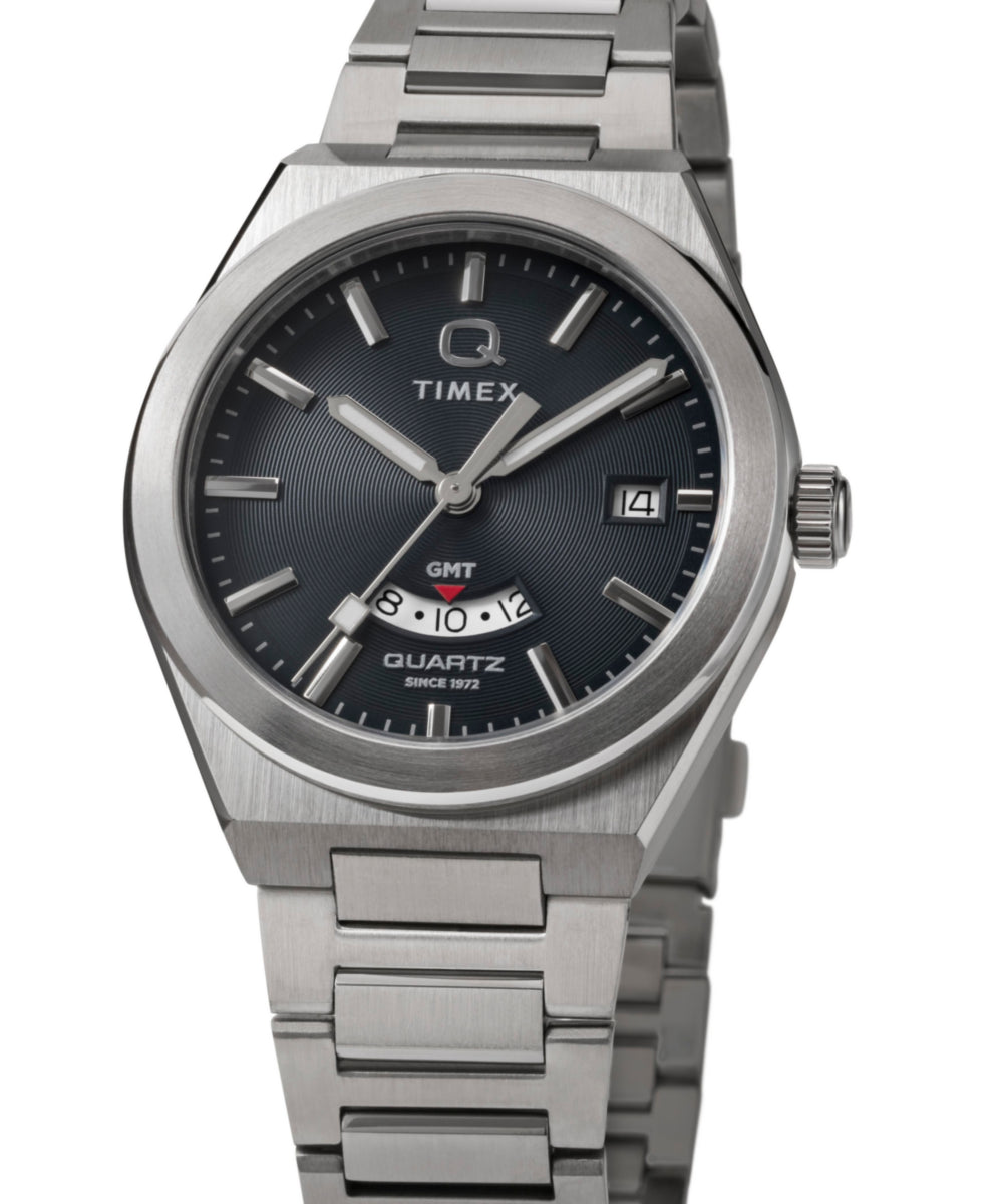 Q Timex® Continental GMT 39mm Stainless Steel Bracelet Watch