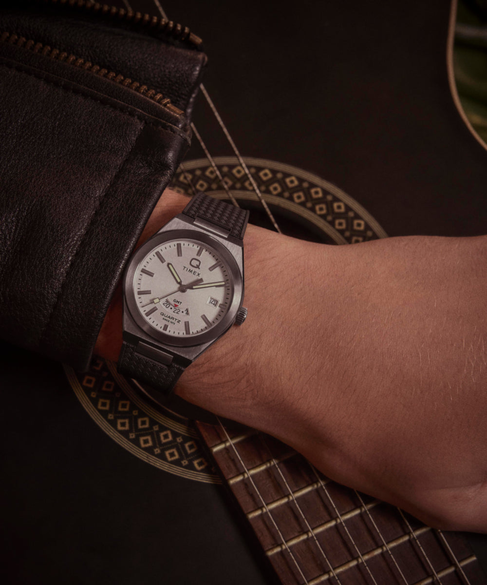 Q Timex® Continental GMT 39mm Synthetic Rubber Strap Watch 