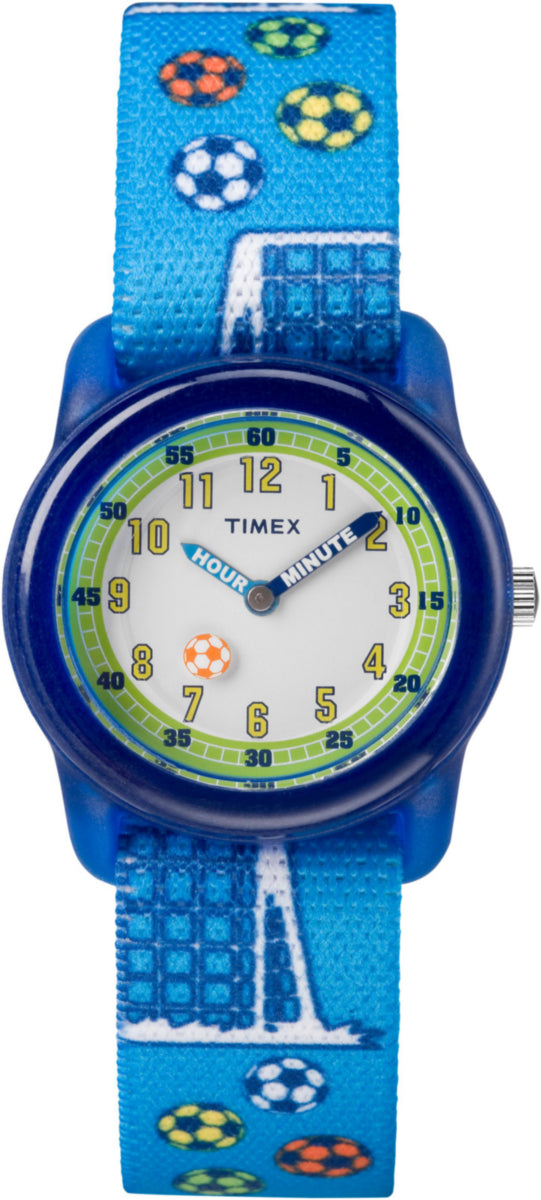 TIMEX TIME MACHINES® 29mm Blue Soccer Elastic Fabric Kids Watch