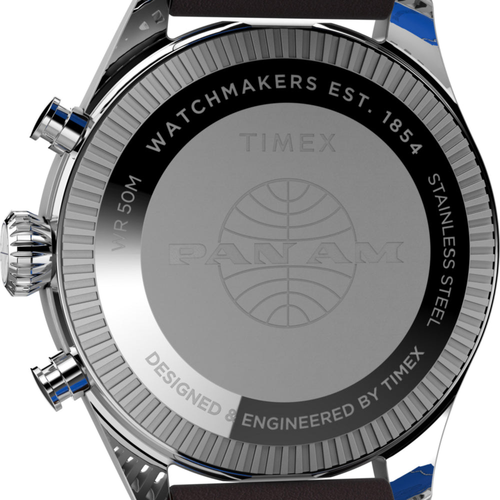 Timex X Pan Am Chronograph 42mm Leather Strap Watch